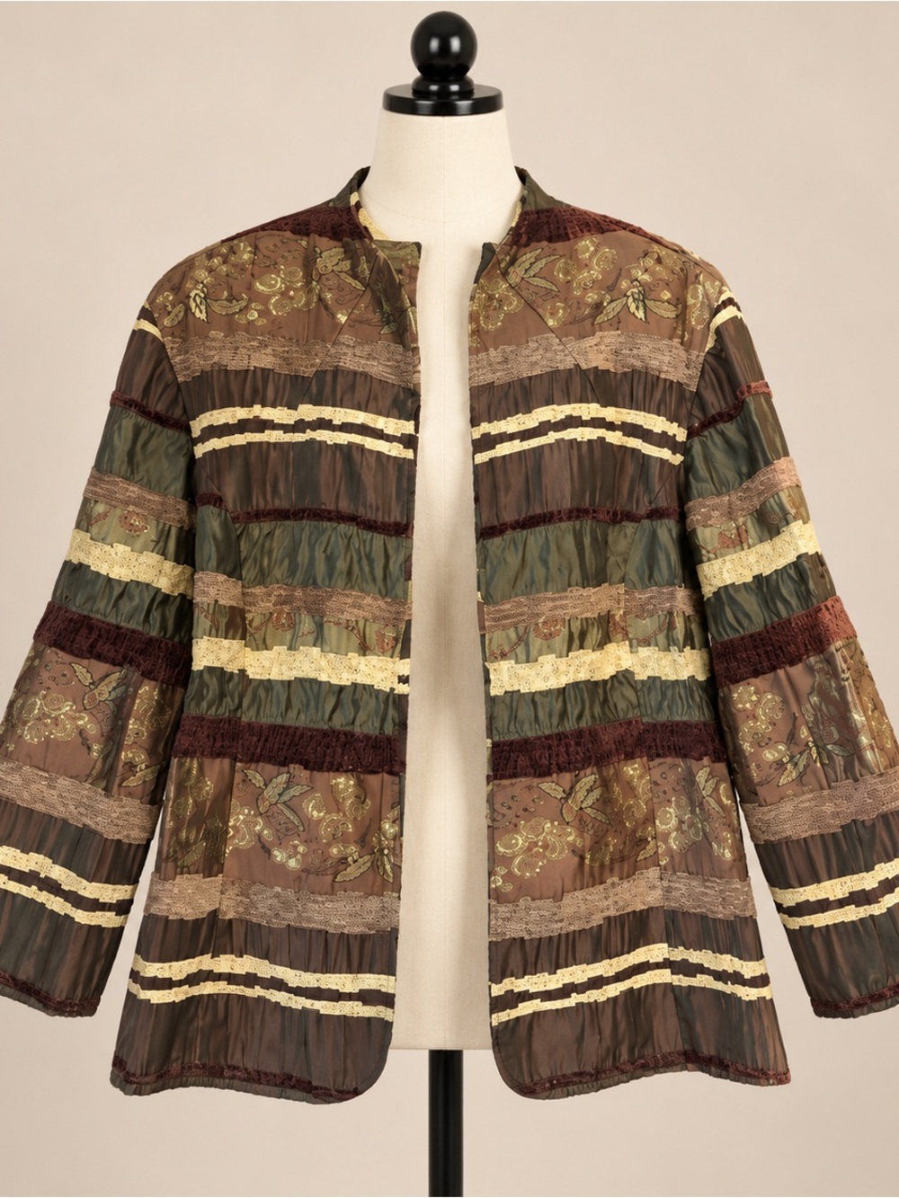 Vintage Patchwork Jacket Brown Green Gold Size 16 textured